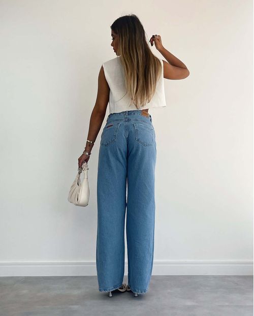 Calça Jeans Feminina Wide Leg  com Rasgos  29022 Clara