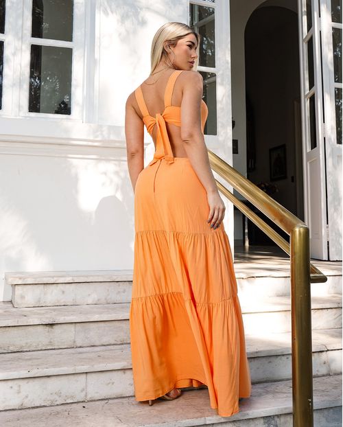 Vestido Feminino Longo de Viscose com Amarração Traseira 90200 Malta