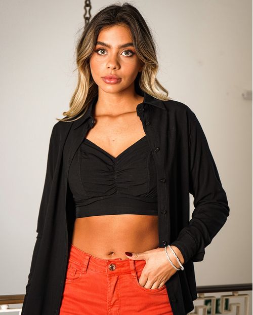 Camisa Feminina Manga Longa com Top de Alcinha 90201 Preto