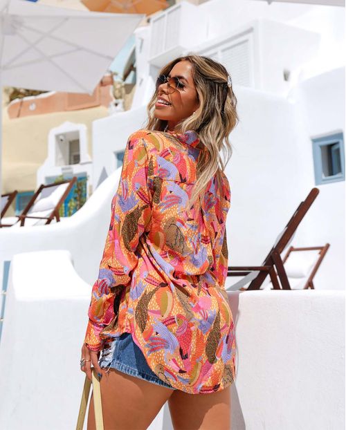 Camisa Feminina Manga Longa com Top de Alcinha 90201 Est Tucano Laranja