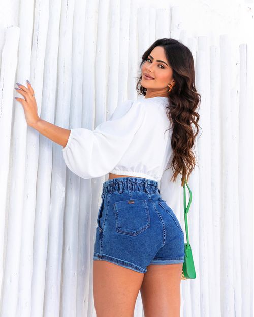 Shorts Fem Mom com Elástico No Cós 21422 Escura
