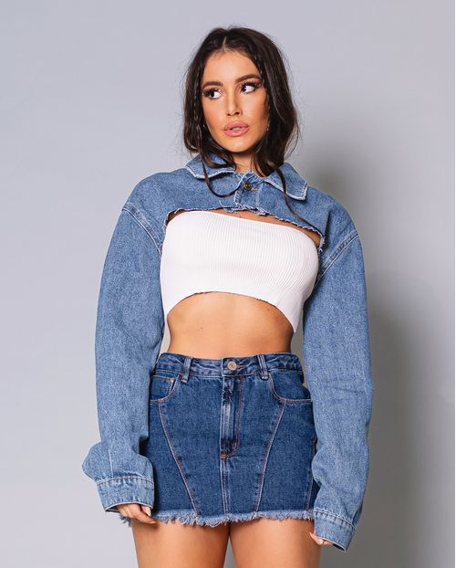 Jaqueta Jeans Feminina Cropped 22287 Média