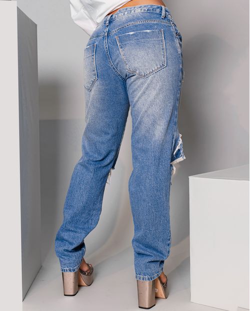 Calça Jeans Feminina Reta Cintura Baixa 22207 Média