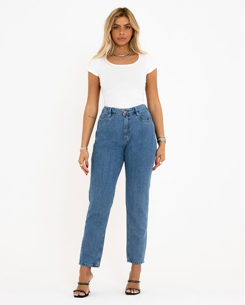 Calça Jeans Mom Feminina com Elastico Na Cintura   21511 Média