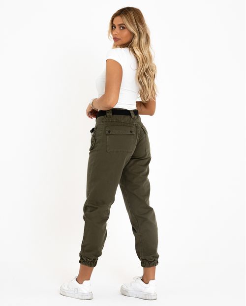 Calça Feminina Jogging Cargo com Cinto  21652 Verde Militar