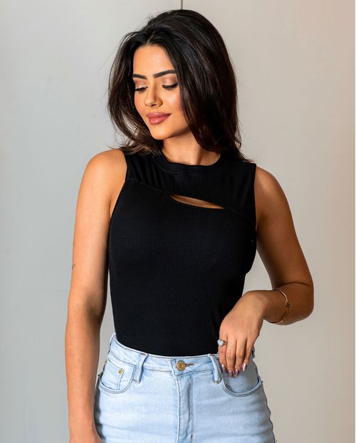 Blusa  Feminina Decote Cut Out 90211 Preto