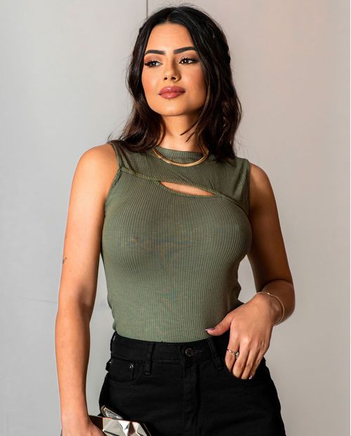 Blusa  Feminina Decote Cut Out 90211 Olive