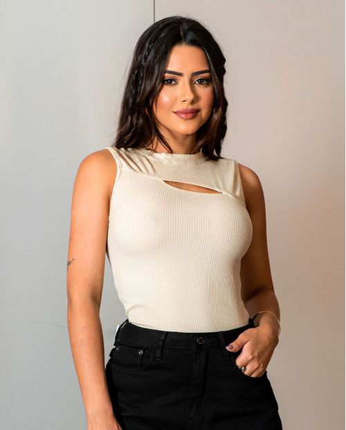 Blusa  Feminina Decote Cut Out 90211 Cogumelo