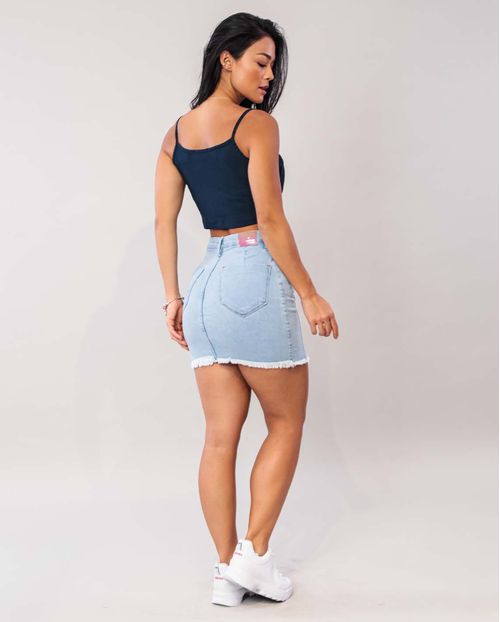 Mini Saia Jeans Feminina com Recortes Dianteiros e Barra Desfiada 21713 Clara