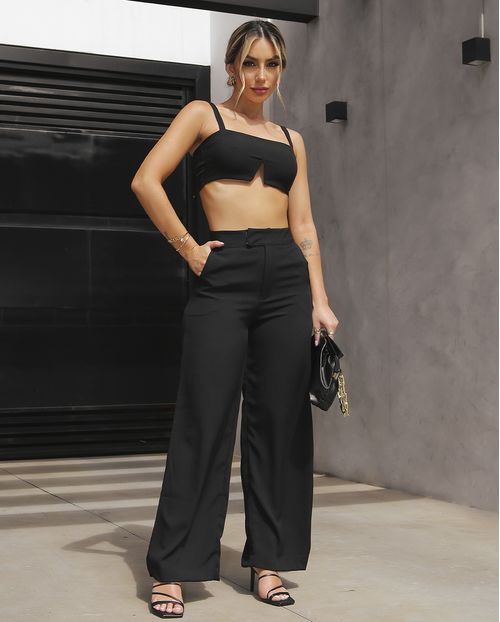Calça  Feminina Ampla com Top de Alcinha 90215 Preto
