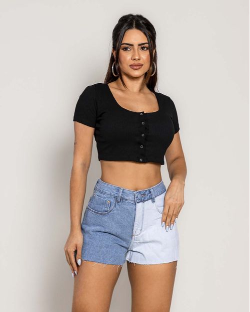 Shorts Jeans Feminino Boyfriend Bicolor   21430 Unica