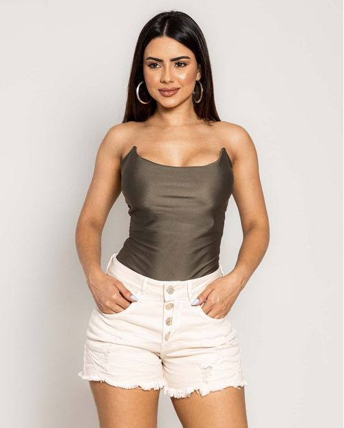 Shorts Boyfriend Creme com Barra Desfiada 21235 Unica