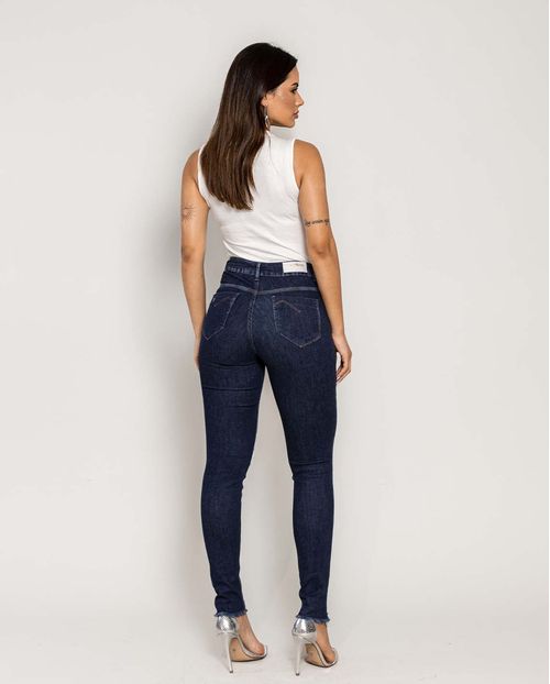 Calça Jeans Feminina Skinny Intermediaria com Strass 22104 Escura