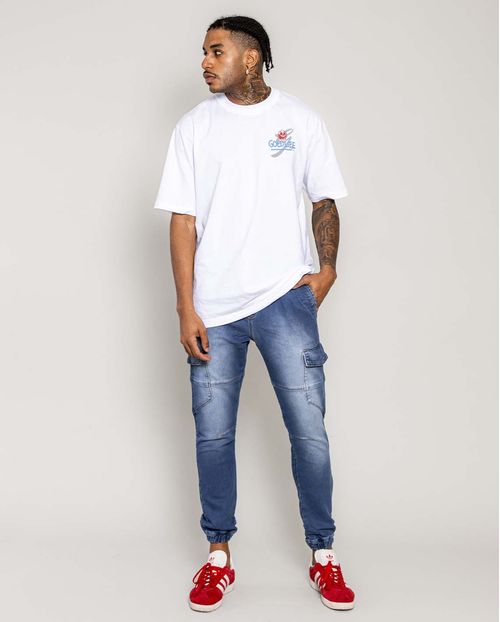 Calça Jeans Masculina Jogging Clara com Bolsos Cargo Linha Itália 21048 Unica