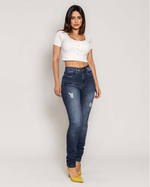 Calça Jeans Feminina Extreme Power com Nervuras 22215 Escura
