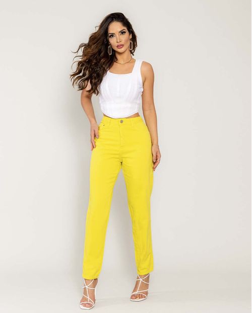 Calça Sarja Mom Feminina Cintura Alta Naturals 00111 Amarelo Limão