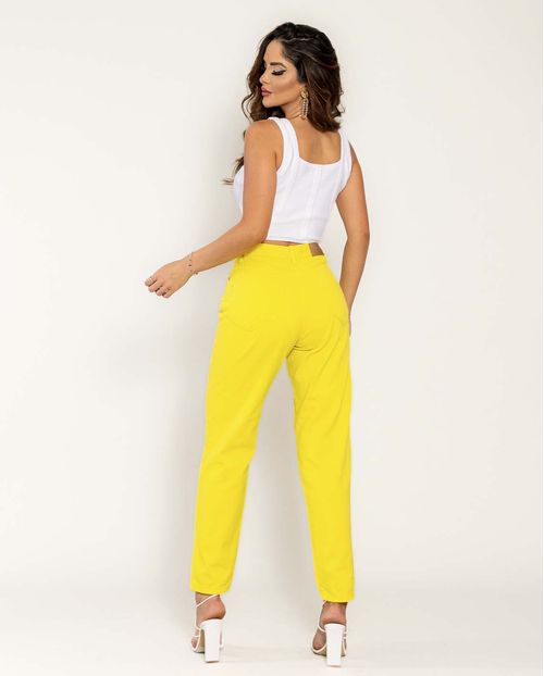 Calça Sarja Mom Feminina Cintura Alta Naturals 00111 Amarelo Limão