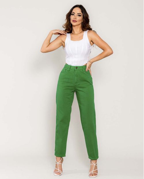 Calça Sarja Mom Feminina Cintura Alta Naturals 00111 Verde