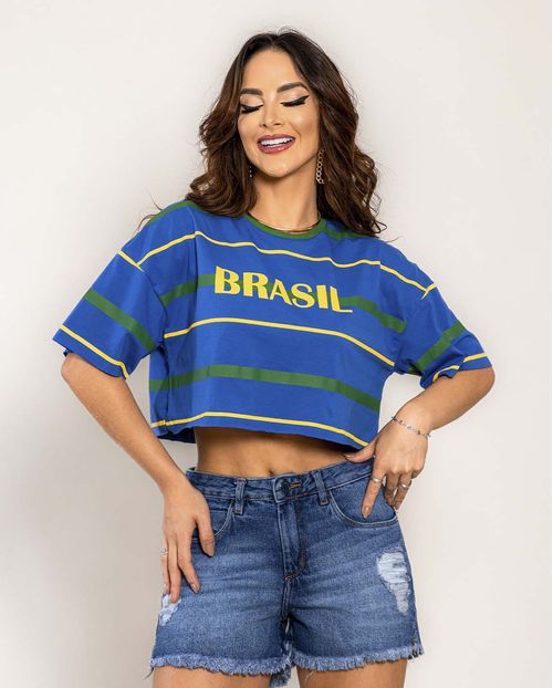 Cropped do Brasil Listrada  90216 Azul