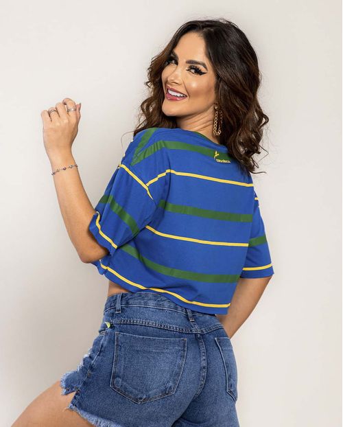 Cropped do Brasil Listrada  90216 Azul