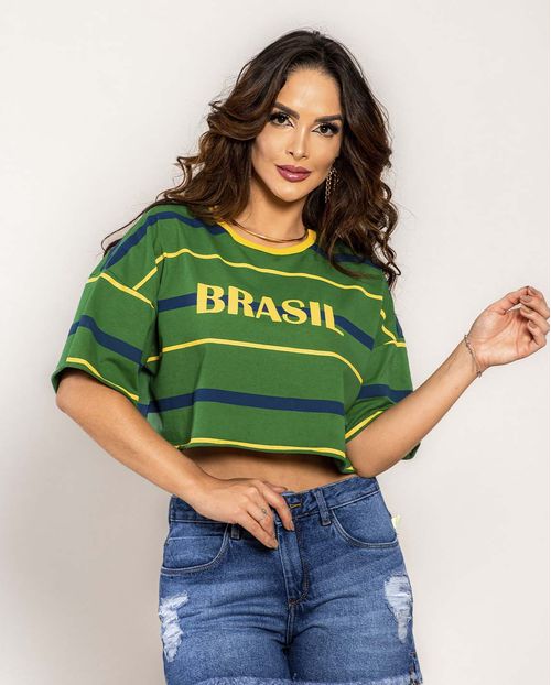Cropped do Brasil Listrada  90216 Verde