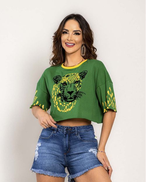 T-Shirt Cropped Tigre  90217 Verde