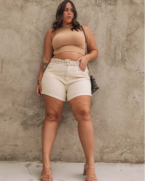 Shorts Fem Plus Linho Creme Verão/21 20618 Unica