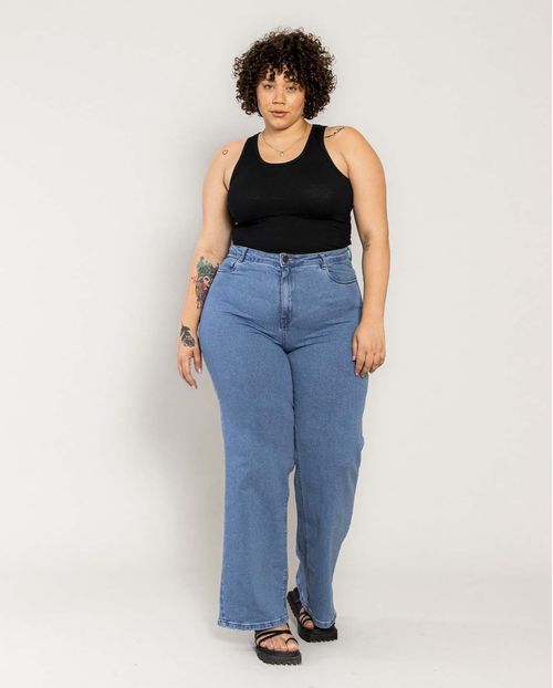 Calça Jeans Feminina Wide Leg Plus Basica 29002 Clara