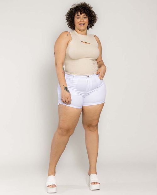 Shorts Feminino Plus Size com Detalhe Na Barra  22456 Branco