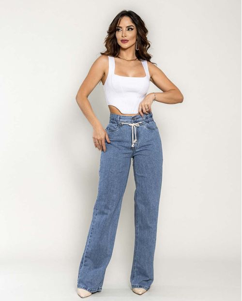 Calça Jeans Feminina Wide Leg Rope 22482 Média