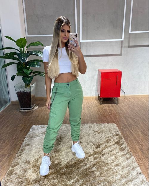 Calça Jogging Cargo Verde C/corrente 19342 Unica