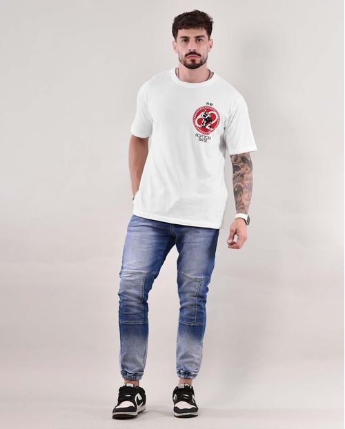Calça Jeans Jogging Masculina Detalhe Cordão 21051 Média
