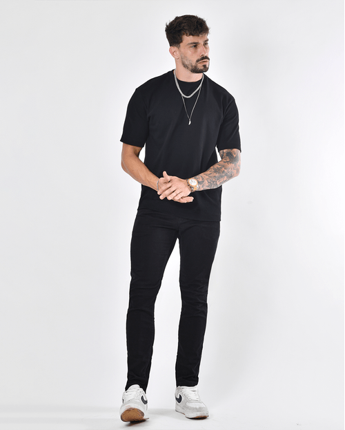 Calça Jeans Masculina Slin Fit Preta Basica  21885 Preto
