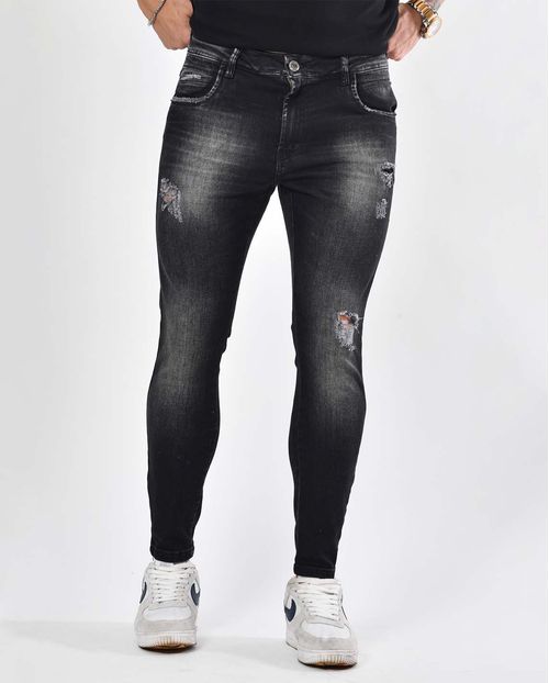 Calça Jeans Masculina Super Skinny com Rasgo Na Perna  22168 Preto