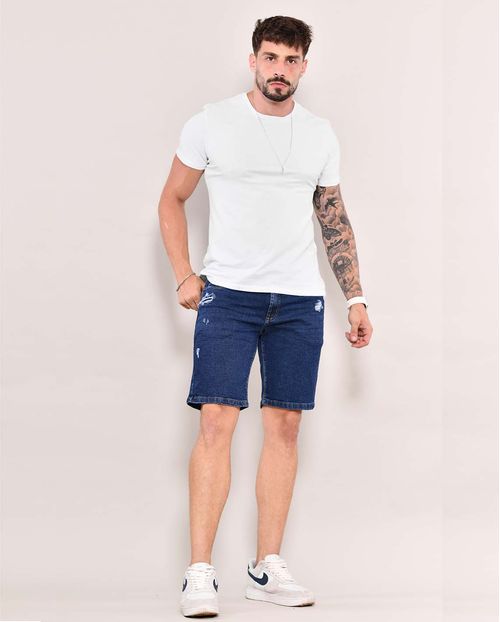 Bermuda Jeans Masculina com Prega No Espelho 22291 Escura