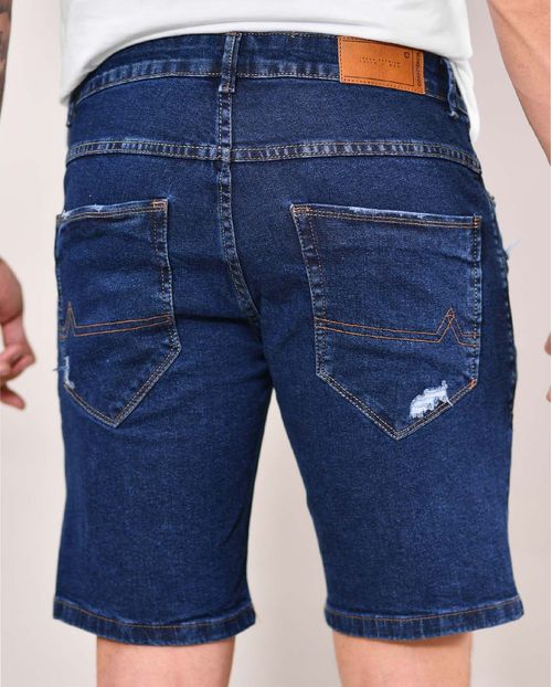 Bermuda Jeans Masculina com Prega No Espelho 22291 Escura