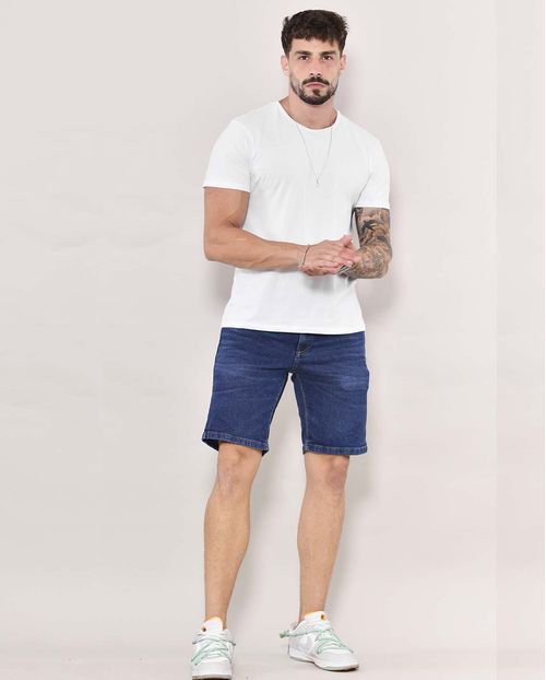 Bermuda Jeans Masculina com Prega No Espelho 22292 Escura