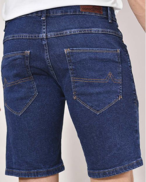 Bermuda Jeans Masculina com Prega No Espelho 22292 Escura