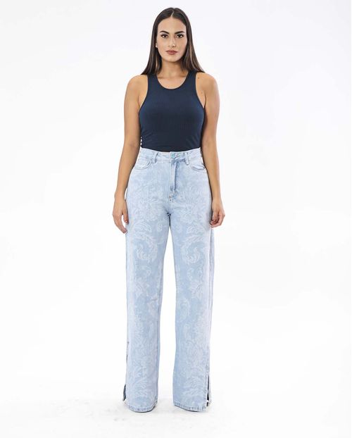 Calça Jeans Feminina Wide Leg Clara com Abertura Lateral Na Barra 20743 Clara