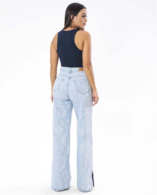 Calça Jeans Feminina Wide Leg Clara com Abertura Lateral Na Barra 20743 Clara