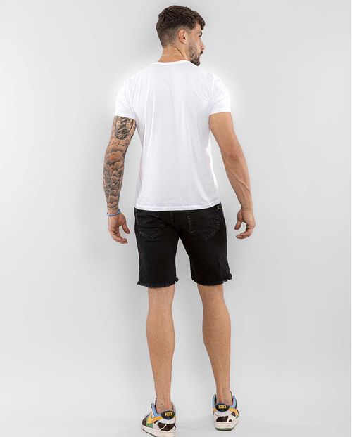 Bermuda Jeans Masculina com Elastano e Barra Desfiada  22435 Preto