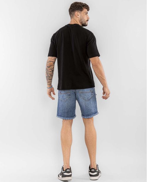 Bermuda Jeans Masculina com Rasgos e Barra Desfiada   22275 Média