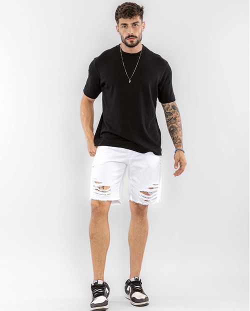 Bermuda  Masculina com Rasgos e Barra Desfiada  22445 Branco