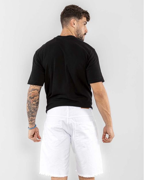 Bermuda  Masculina com Rasgos e Barra Desfiada  22445 Branco