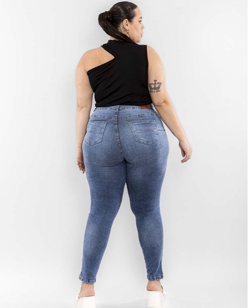 Calça Jeans Feminina Plus Size Skinny Botão Duplo 22248 Média