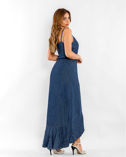 Vestido Feminino Longo Frente Transpassada com Babado 22093 Escura