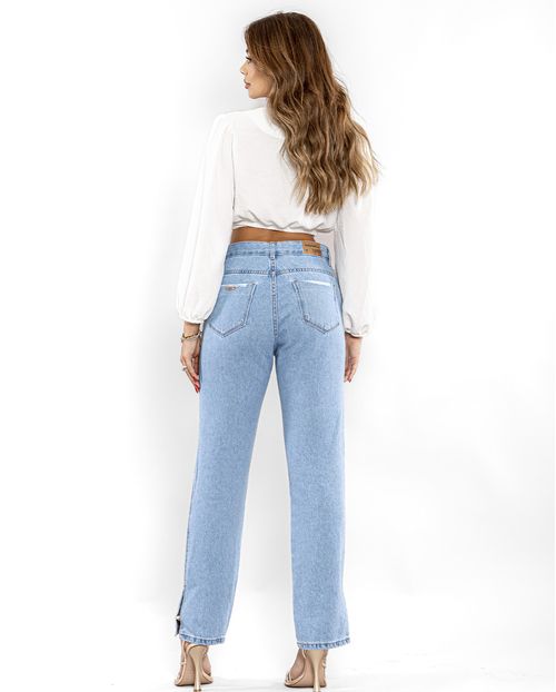 Calça Jeans Wide Loose Feminina Cintura Alta Abertura Lateral Barra 02920 Clara