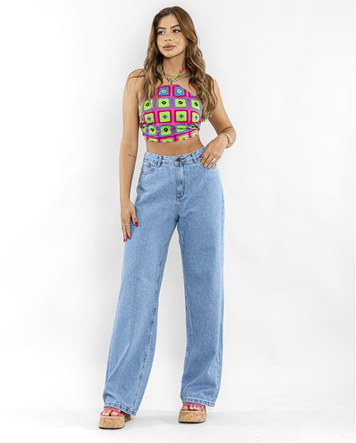 Calça Jeans Feminina Wide Leg Básica Lavagem Média 29000m Unica