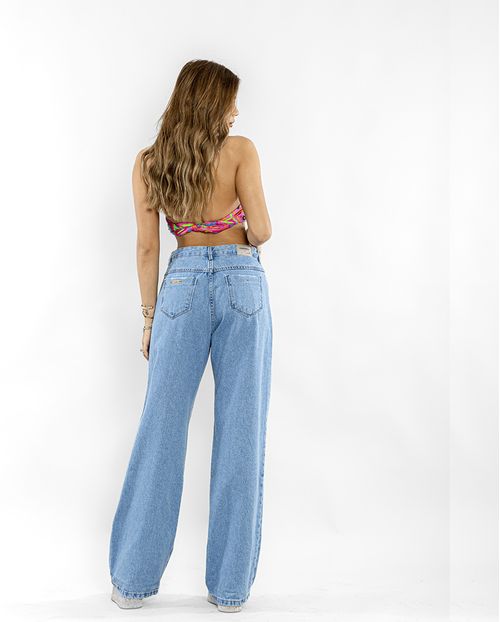 Calça Jeans Feminina Wide Leg Básica Lavagem Média 29000m Unica