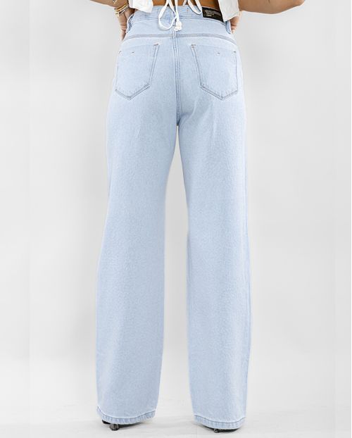 Calça Jeans Feminina Wide Leg com Aplicação Frontal Na Perna-Shine 22190 Clara